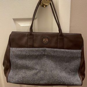 Tory Burch  Cameron Brown & Gray Leather Wool Felt Tote